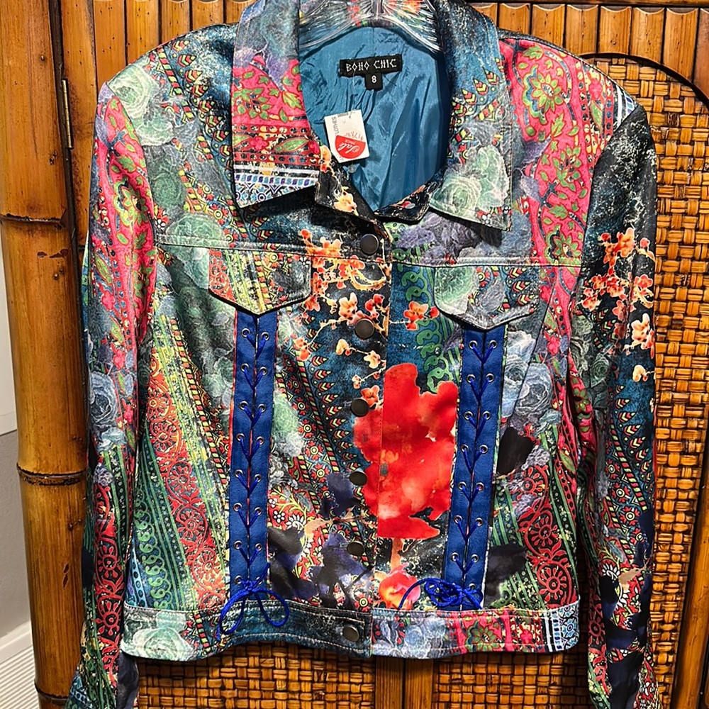 Boho Chic Satin, Jean Style floral laced Jacket